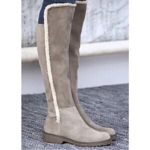 Sole Society Juno Taupe OTK Over The Knee Faux Fur Suede Tall Boots Women's 10